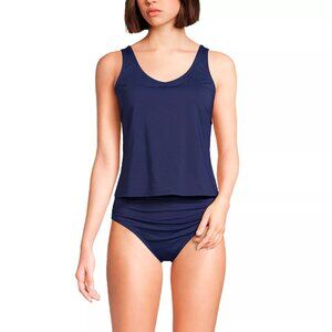 Lands' End Fauxkini Chlorine Resistant V Neck One Piece Swimsuit navy blue L